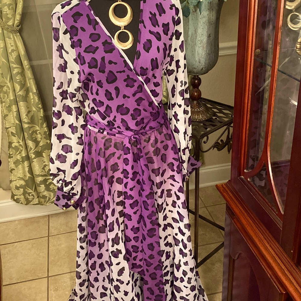 Purple, blacks and white leopard print maxi